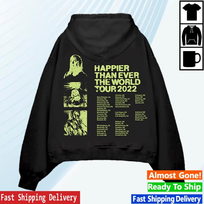 Official Interscope Records BillieEilish Merch Clothing Store Billie Eilish  Happier Than Ever World Tour Black 2022 Sweatshirt - Shirtnewus
