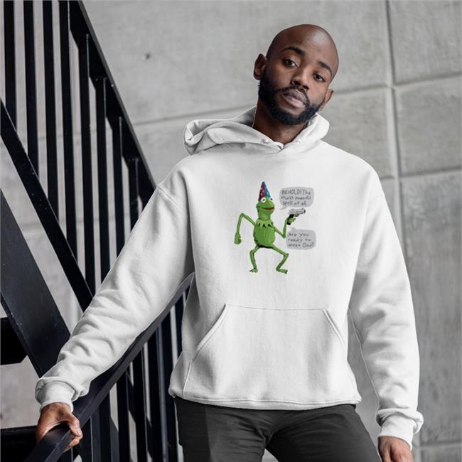 Wizard Kermit With Gun Behold The Most Powerful Spell Of All Are You Ready To Meet God Shirt