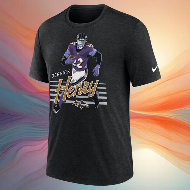 Official NFL Clothing Men's Baltimore Ravens Derrick Henry Nike Heather Black Player Graphic Shirt ArizonaCardinals