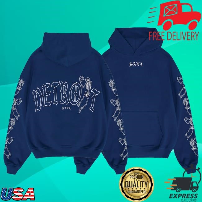 Official Sana Detroit Merch Store Sana X Malik Beasley Skelly Hooper Attractive Hoodie - Navy SanaDetroit