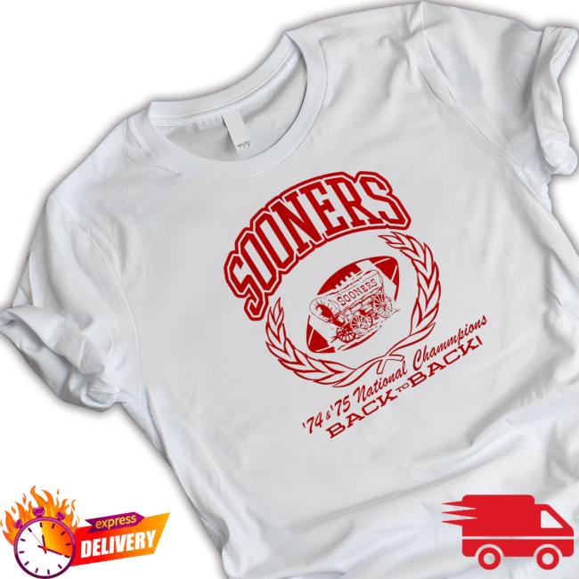 Official Ou23022 Sooners '74 & '75 National Chammpions Back To Back Shirt