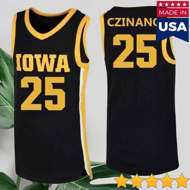 Official Iowa Hawkeyes Merch Store Iowa Hawkeyes Czinano #25 Black Jersey Attractive Shirt Iowa Hawkeyes Apparel Clothing Shop