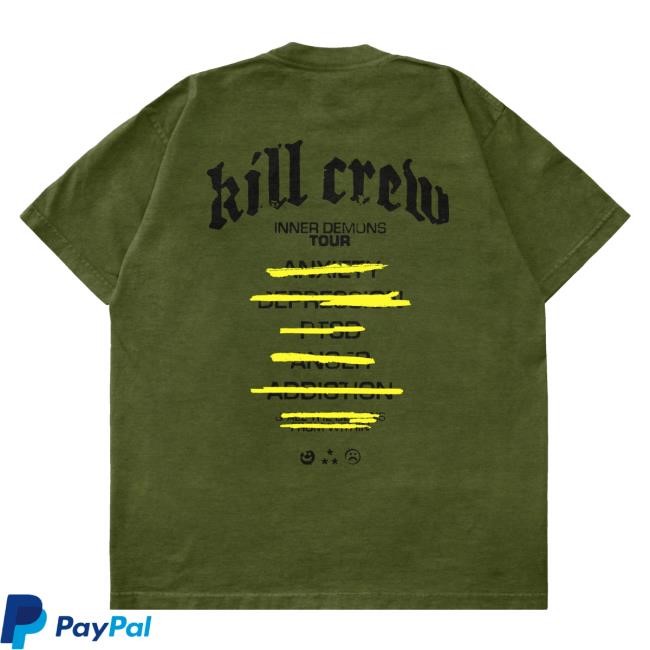 Official Kill Crew Apparel Clothing Oversized Inner Demons Tour Shirt - Olive / Black KillCrew Shop