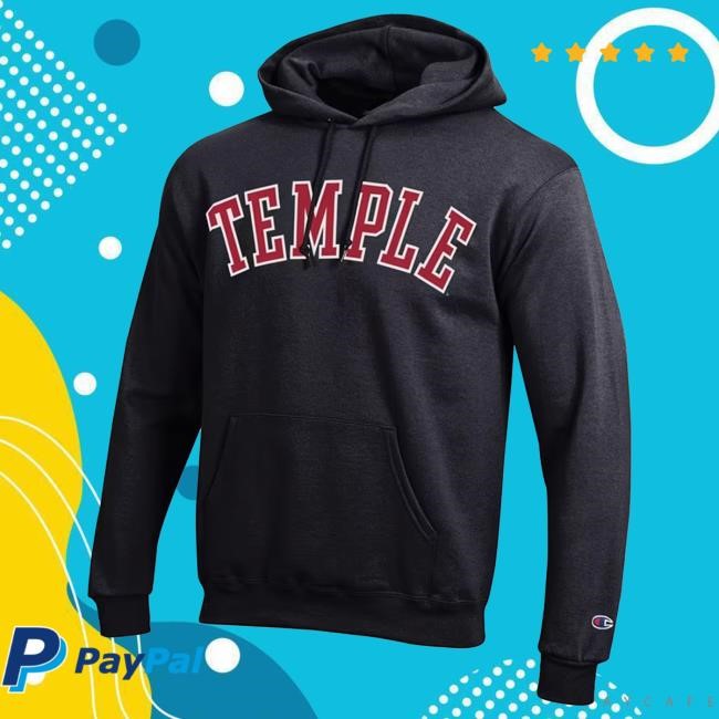 Champion Temple Owls Mens Black Arch Name New Hoodie