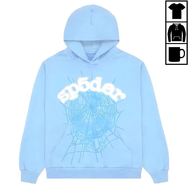 Official Sp5der Clothing Apparel Sp5der Web Attractive Hoodie Sky Blue Sp5der Merch Store Shop