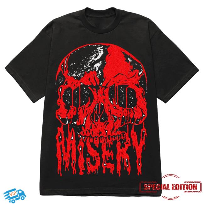 Official Misery Worldwide Skull Drip Graphic Print Black Red Top Shirt
