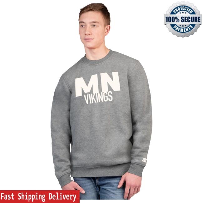 Official Minnesota Vikings Clothing Men's Starter Charcoal Minnesota Vikings Assist Crew MinnesotaVikings