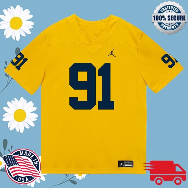 Official The M Den Michigan Wolverines #91 Evan Boutorwick Student Athlete Maize Football Jersey Tshirt