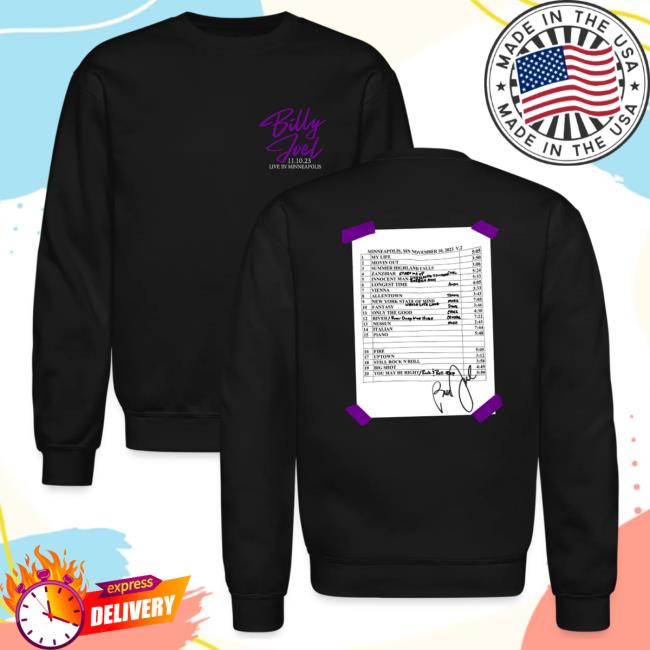 Official Billy Joel Merch Store Billy Joel "11-10-23 MinnesotaSet List" Black Top Shirt Online Exclusive Billy Joel Shop BillyJoel