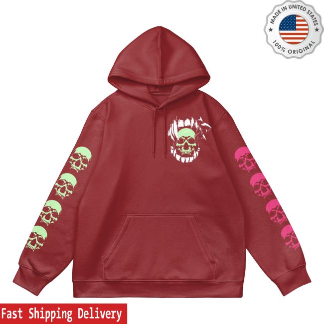 Any Means Necessary Clothing 3 Skulls Pull Over Hoodie Burgundy