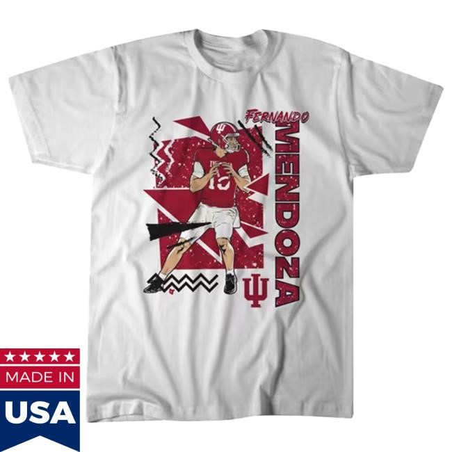 Official Shop Big Ten Store Fernando Mendoza White Indiana Hoosiers Football Caricature Short Sleeve Top Shirt