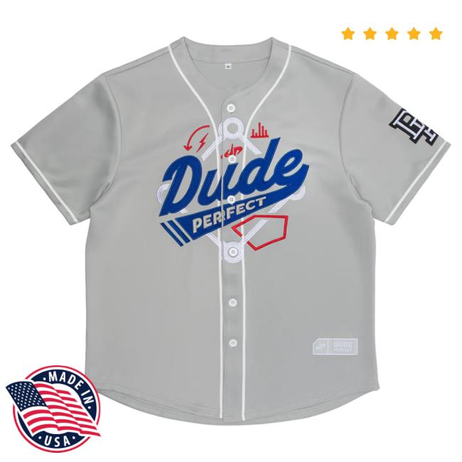 Official Dude Perfect Merch Store Let's Go Baseball Jersey Hot Shirt Grey DudePerfect Apparel Clothing Shop