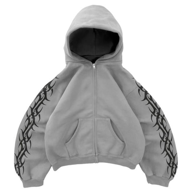 Grey Tribal Zip Up Hoodie Zip Up Hoodie