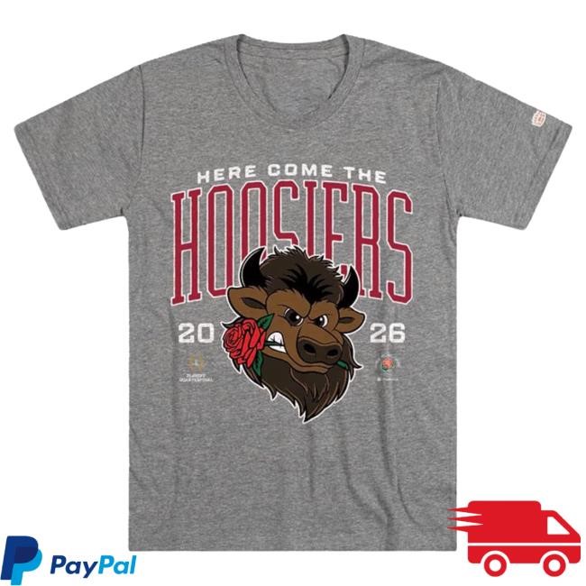 Homefield Indiana Hoosiers Grey 2026 Rose Bowl Bison Rose In Mouth Short Sleeve New Shirt | Rally House Official Merch Store Shop | RallyHouse