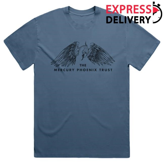 Official Queen Merch Store Mercury Phoenix Trust Logo Vintage Blue Tee