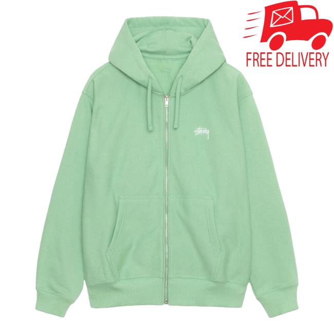 Official Stussy Clothing Store Shop Merch Stock Logo Zip Up Crew neck Sweatshirt Zephyr Green Apparel