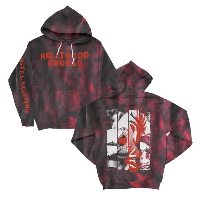 Official Hollywood Undead Merch Hk Evil Skull Black Red Crystal Dye Long Sleeve T Shirt