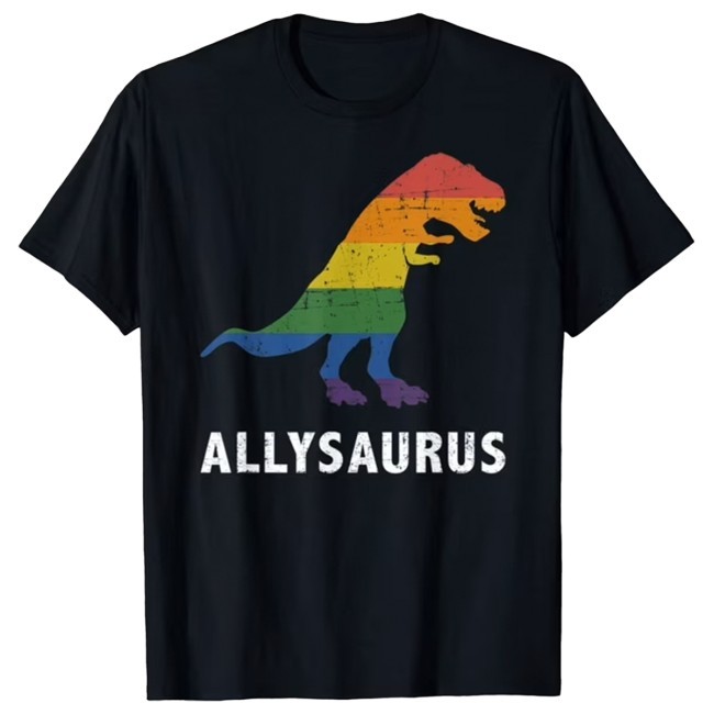 Allysaurus Dinosaur In Rainbow Flag For Ally Lgbt Pride New Shirt Biosilk