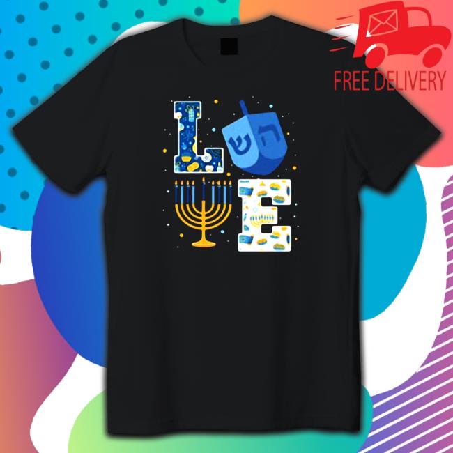 Official LOVE Cute Hanukkah Decorations Dreidel Menorah Chanukah T Shirt