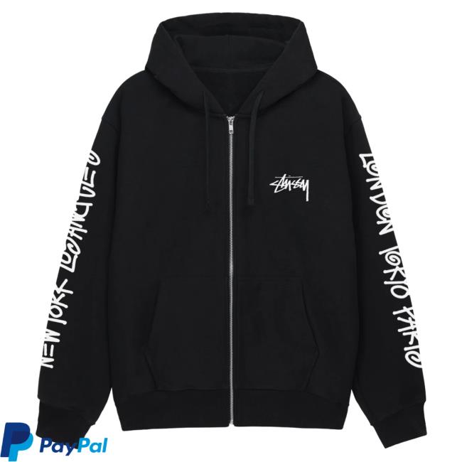Stussy Clothing Store Shop Merch Big Cities Zip Hooded Sweatshirt Black Apparel