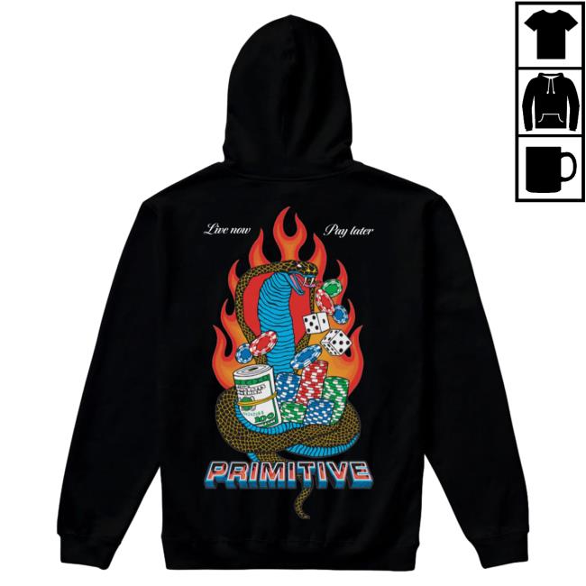 Official Primitive Skateboarding Apparel Clothing Merch Store Shop Cobra Live Now Pay Later Crew neck Sweatshirt Black