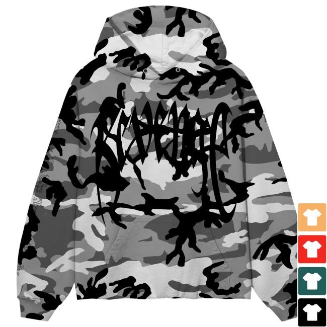 Official Revenge Merch Store Shop Revenge Arch Logo Cropped Hoodie Snow Camo/Black Hoody