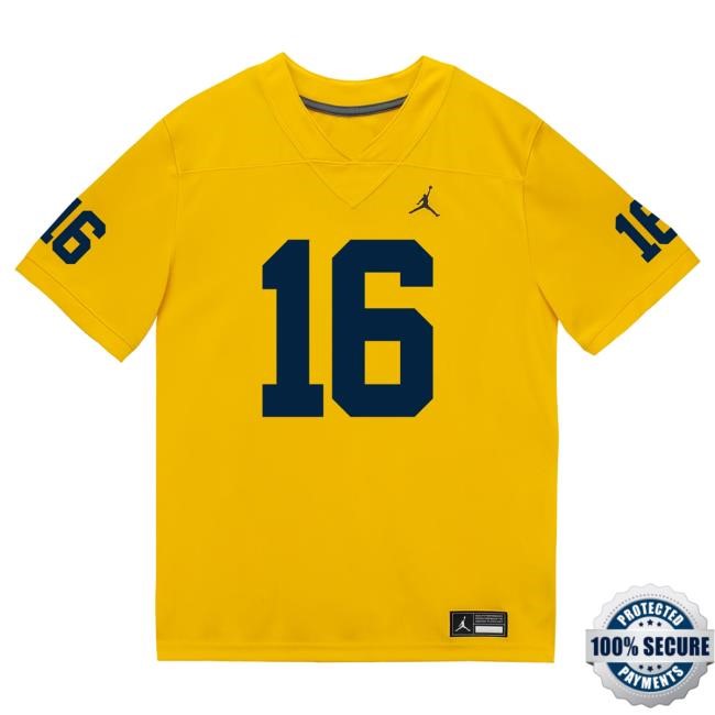 The M Den Michigan Wolverines #16 Davis Warren Student Athlete Maize Football Jersey Top Shirt