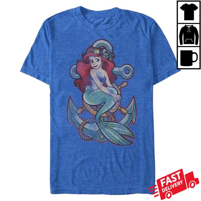 Disney Men's Little Mermaid Ariel Anchor Graphic T Shirt