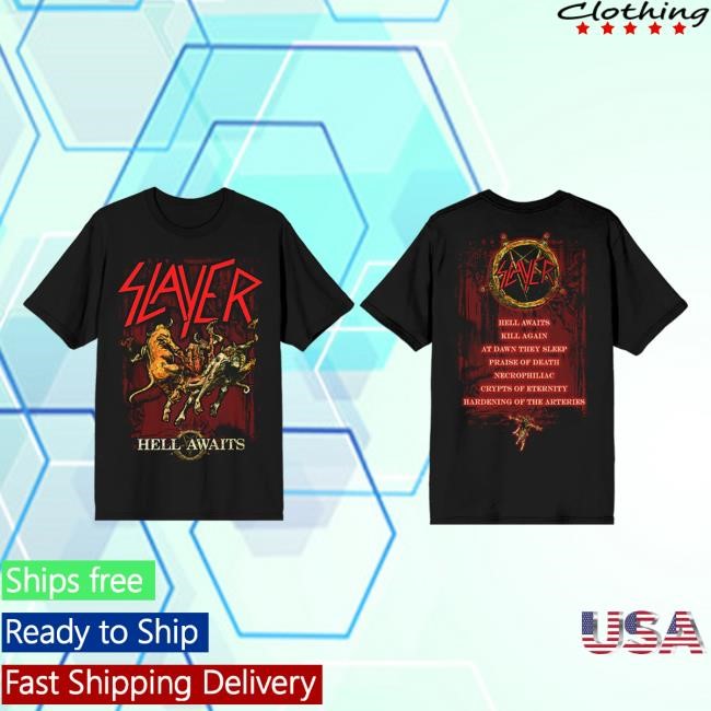 Slayer Torn Asunder Hell Awaits Tracklist Shirt Slayer Merch