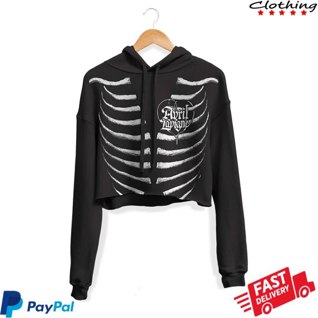 Official Avril Lavigne Merch Store Avril Lavigne B&W Skeleton Crop Hoody Avril Lavigne Clothing Shop AvrilLavigne