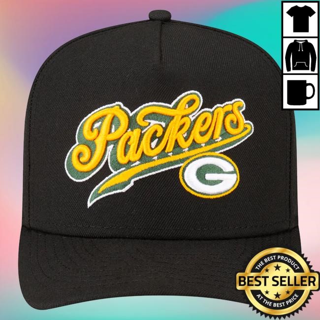 Official Born X Raised + Packers Pro Script A-Frame Snapback Cap: Black NFL 2025 Kickoff