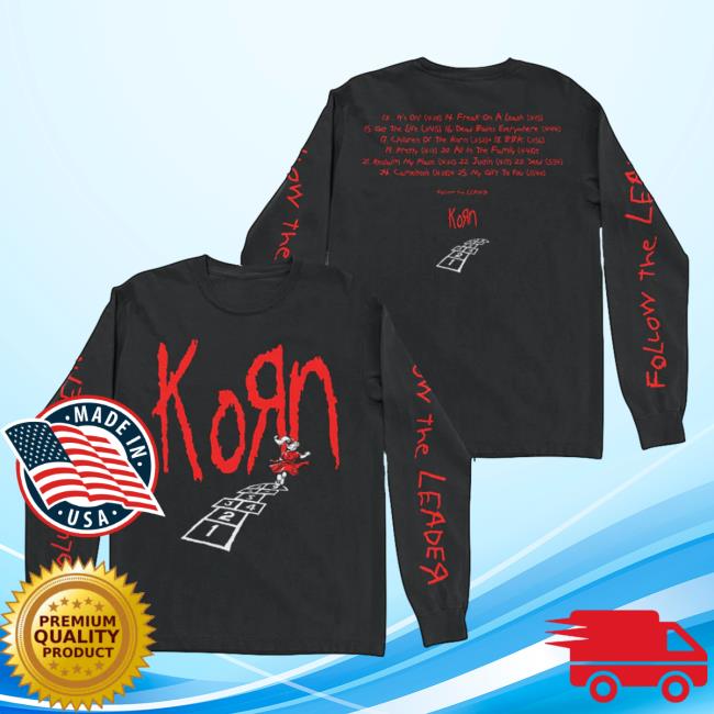 Official Korn Clothing Store Shop Merch Korn The Bold Hopscotch Tracklist Long Sleeve Is A Black Long Sleeve Shirt Korn Follow The Leader