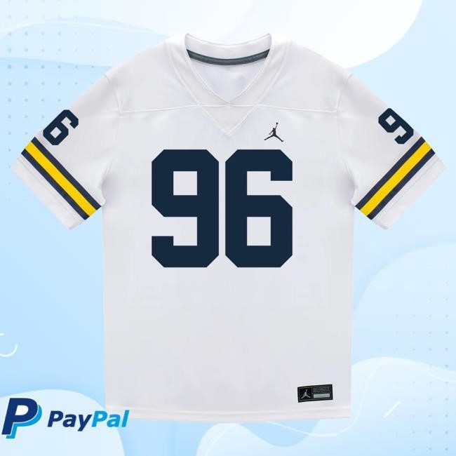 The M Den Michigan Wolverines #96 Dominic Zvada Student Athlete White Football Jersey Shirt