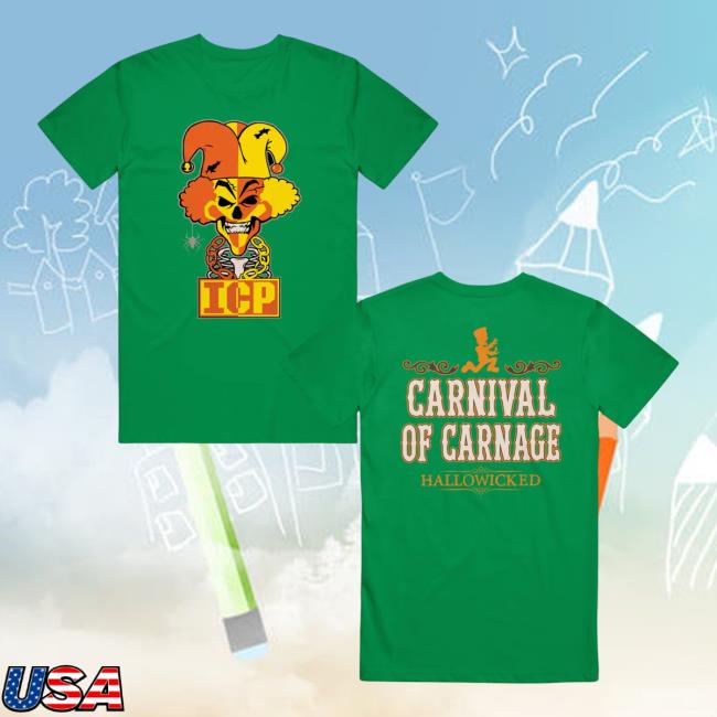 Official Icp Merch Clothing Store Insane Clown Posse Carnival Of Carnage Hallowicked Green Tee Shirt