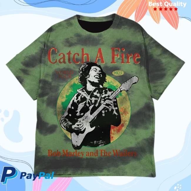 Official Bob Marley Merch Store Shop Bob Marley Catch A Fire Tie Dye Green T-Shirt