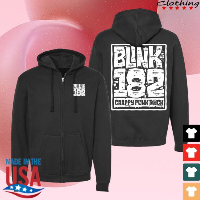 Official Blink 182 Merch Store Wall Zip Hooded Sweatshirt Black / White Blink182 Shop