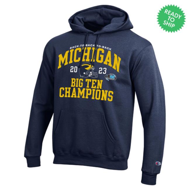 Official Mden Merch Store The M Den Champion University Of Michigan Football 2023 Big Ten Champions Navy Pullover Hoodie Mden Apparel