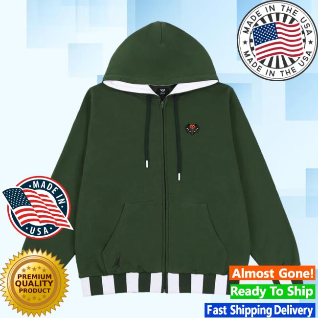Official Ph1lza Merch Hardcore Heart Green Zip-Up Hoodie