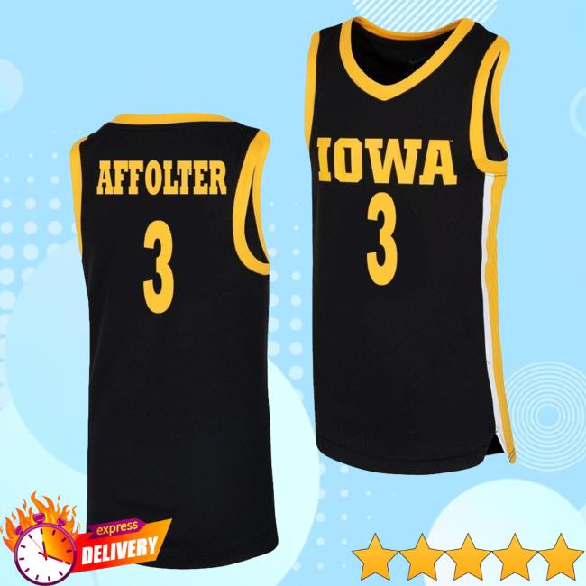 Official Iowa Hawkeyes Merch Store Iowa Hawkeyes Affolter #3 Black Jersey Tee Iowa Hawkeyes Apparel Clothing Shop