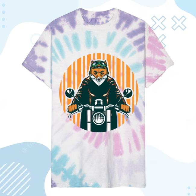 Official Spreadshirt Shop Store Bad Guy Biker Fox Unisex Tie Dye Pastel Spiral Top Shirt Spread Shirt Merch