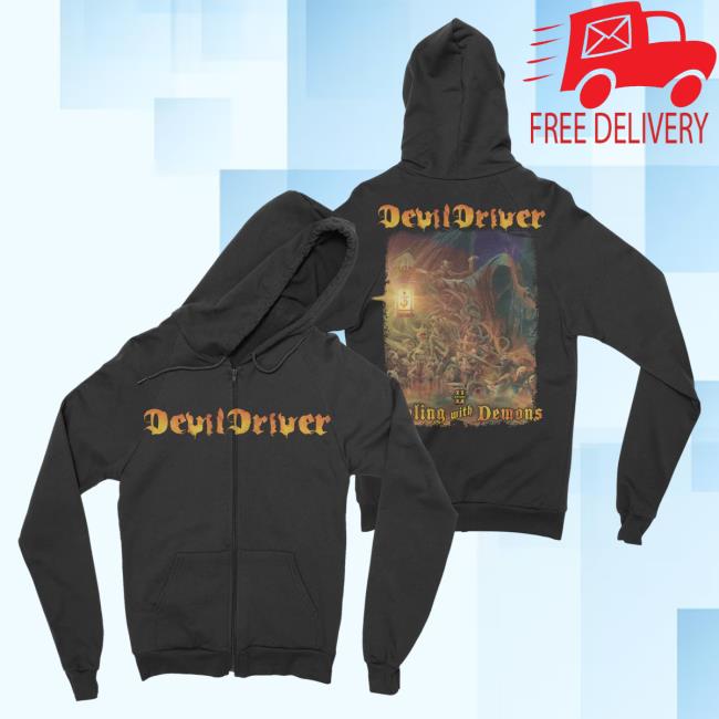 Official Night Shift Merch Store Devildriver - Dealing With Demons Ii Zip-Up Sweater NightShiftMerch