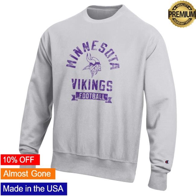Official Minnesota Vikings Men's Champion Heather Gray Minnesota Vikings Reverse Weave Crewneck MinnesotaVikings