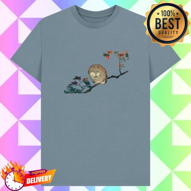 Hiroshige Horned Owl Unisex Tee, Stone Blue British Museum Store Shop Official Store Shop