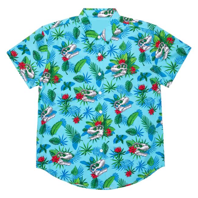 Official Excision Merch Aloha Rex Button Up Shirt New (Blue)