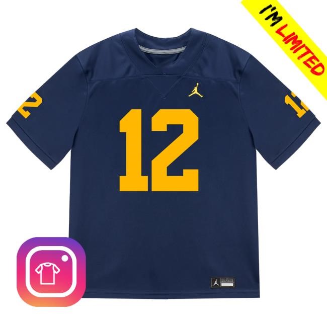 The M Den Michigan Wolverines #12 Nathaniel Owusu-Boateng Student Athlete Blue Football Jersey Top Shirt