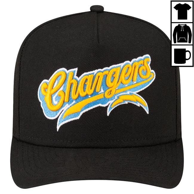 Official Born X Raised Store Born X Raised + Chargers Pro Script A-Frame Snapback Hat: Black NFL 2025 Kickoff