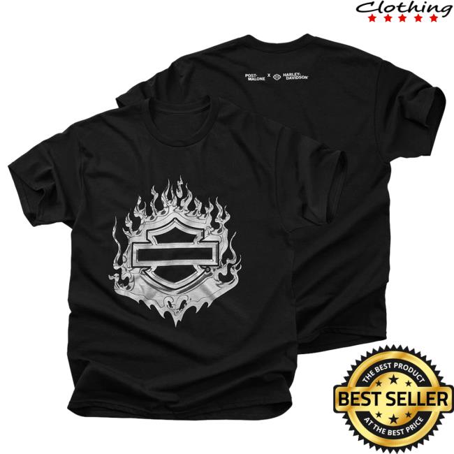 Post Malone Merch Shop X H-D Flaming Bar & Shield Long Sleeve T Shirt