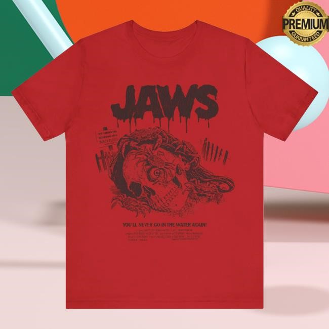 Jaws "No Swimming" Black Ink On Red Dtg Tee Sadist Art Designs Official