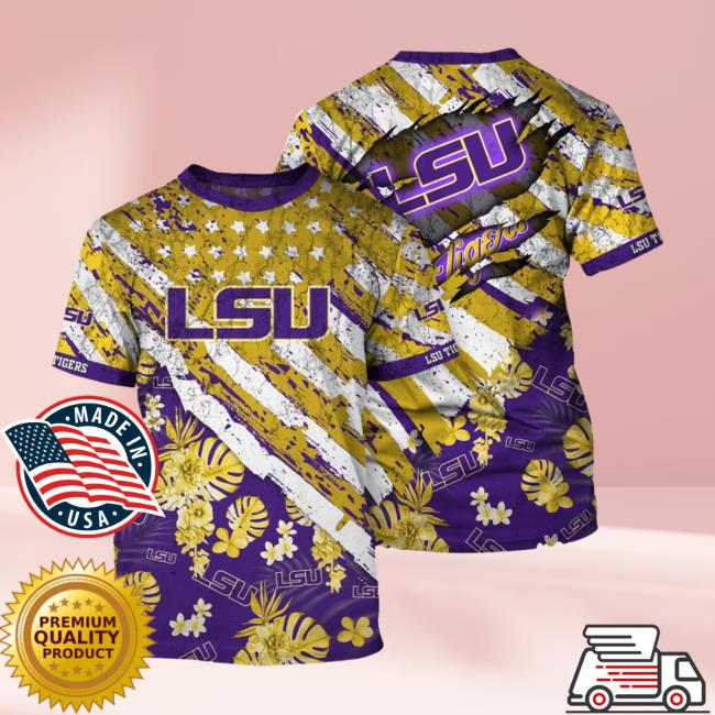 Official Lsu Tigers Tropical Flower Style And Flag All Over Printed 3D Shirts