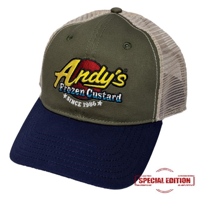 Official Andy's Frozen Custard NEW! Trucker Hat - Embroidered Olive-Navy-Khaki